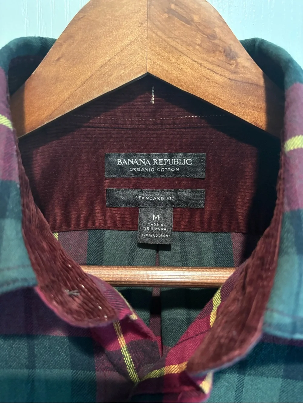 Banana Republic Burgundy, Green and Yellow Plaid Long-Sleeve Shirt